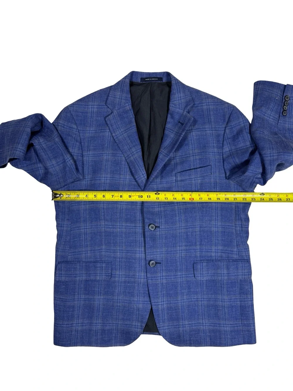 Joseph Abboud Blazer 44S Blue Plaid Wool Silk Linen Sport Coat Business Preppy